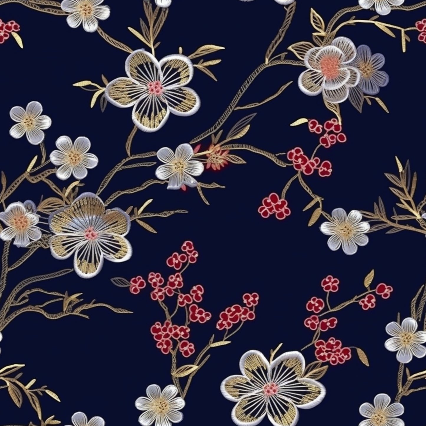 Fabric For Custom order Only - Vintage Japanese Art Sakura, Koi and Crane