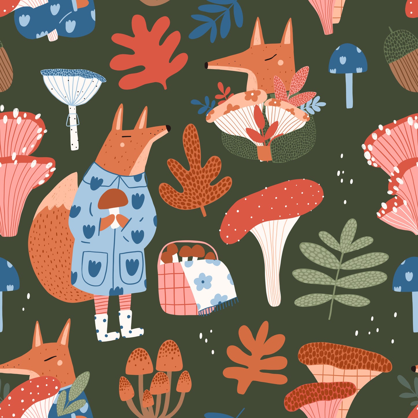 Fabric For Custom order Only - Woodland (Fox, Rabbit, Squirrel, Sloth and Mushroom)