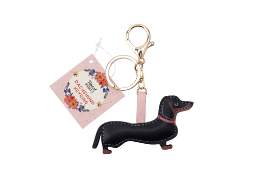 Floral Prints sausage dog Dachshund PU Keyring