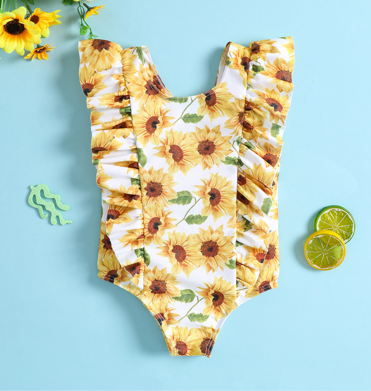 Sunflower print kids swimsuit