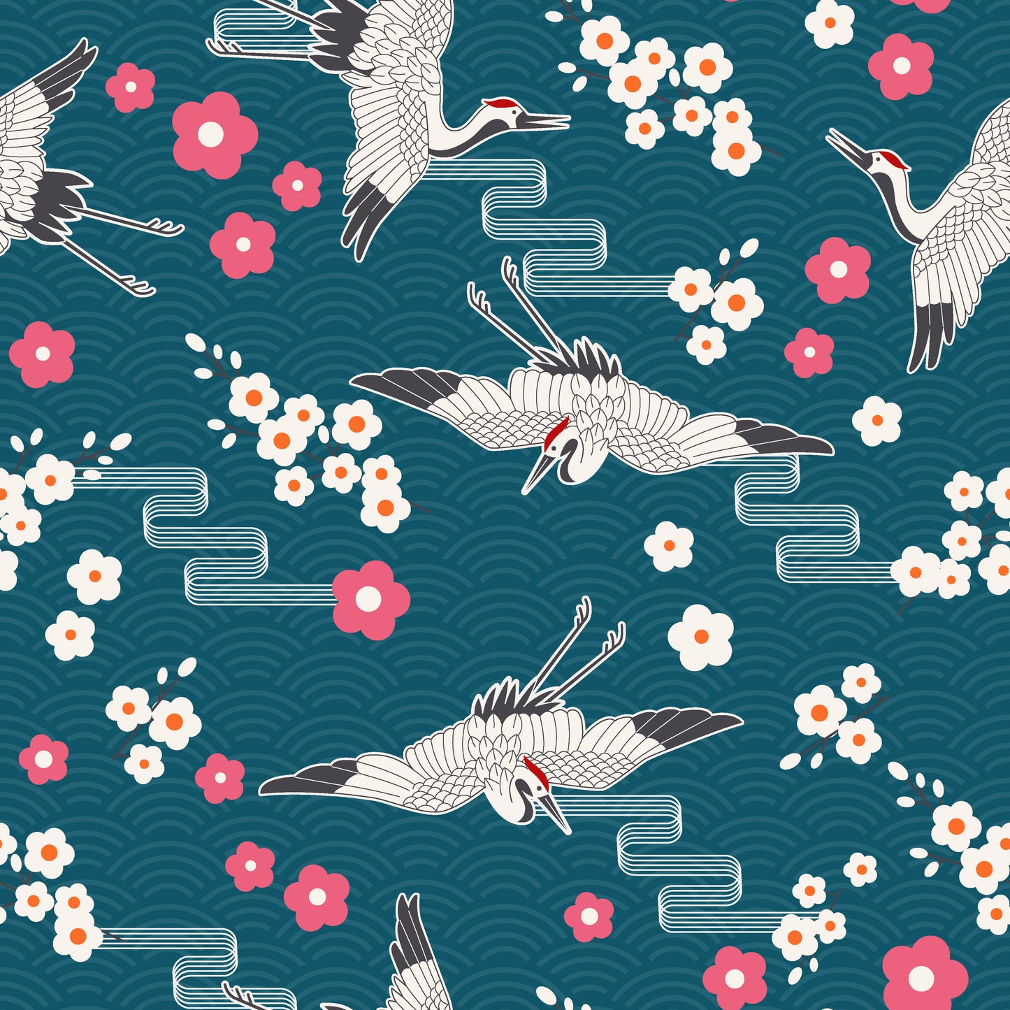 Fabric For Custom order Only - Vintage Japanese Art Sakura, Koi and Crane