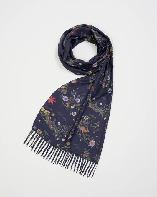 FABLE Navy Running Bunny Toile Fringe Scarf