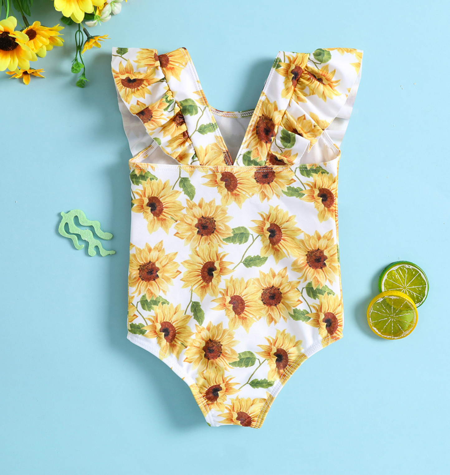 Sunflower print kids swimsuit