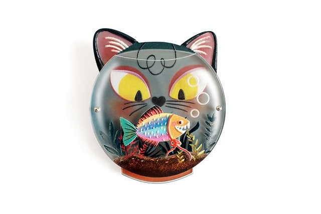 Laliblue Fishbowl with cat brooch