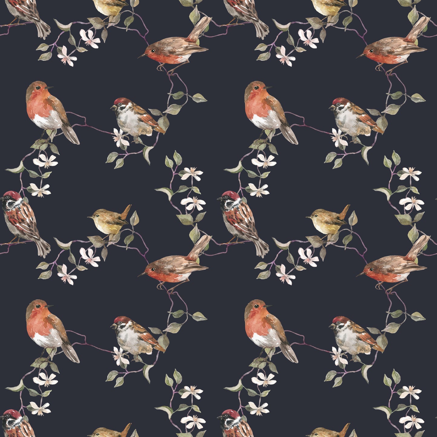 Fabric for Custom order - Birds and flowers