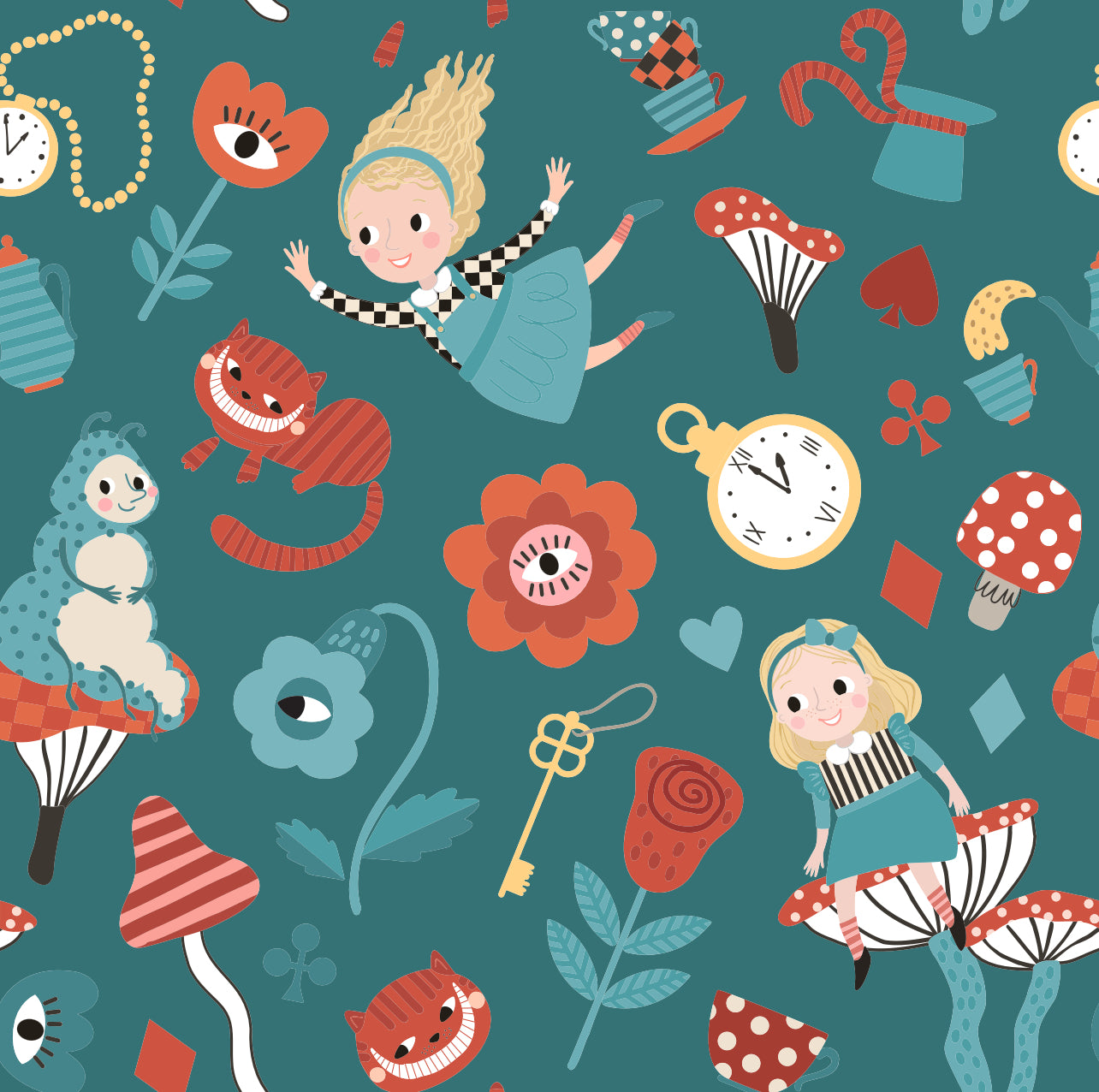 Fabric for Custom order - Storybook Alice wonderland, Little Red Riding Hood, unicorn and Mermaid