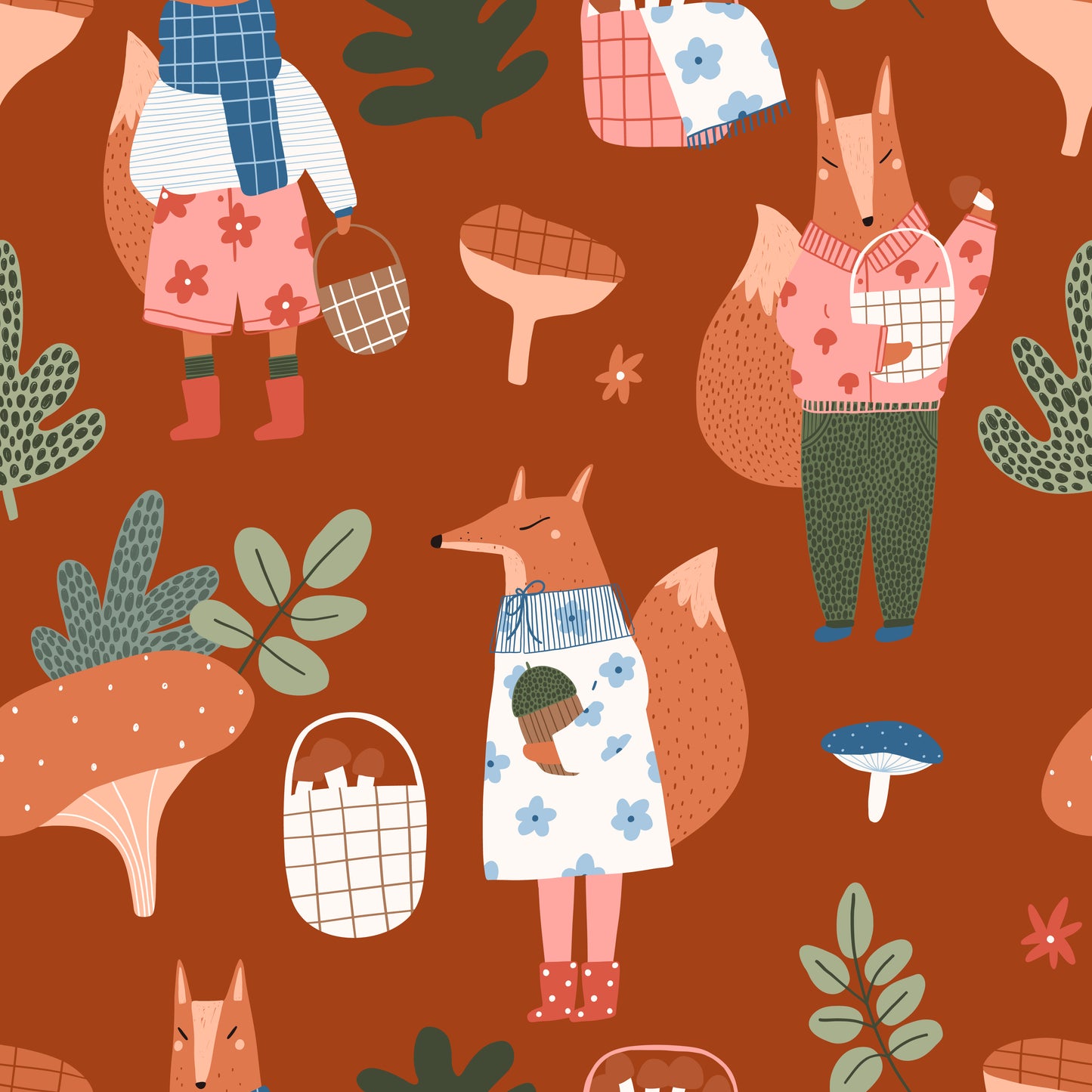 Fabric For Custom order Only - Woodland (Fox, Rabbit, Squirrel, Sloth and Mushroom)