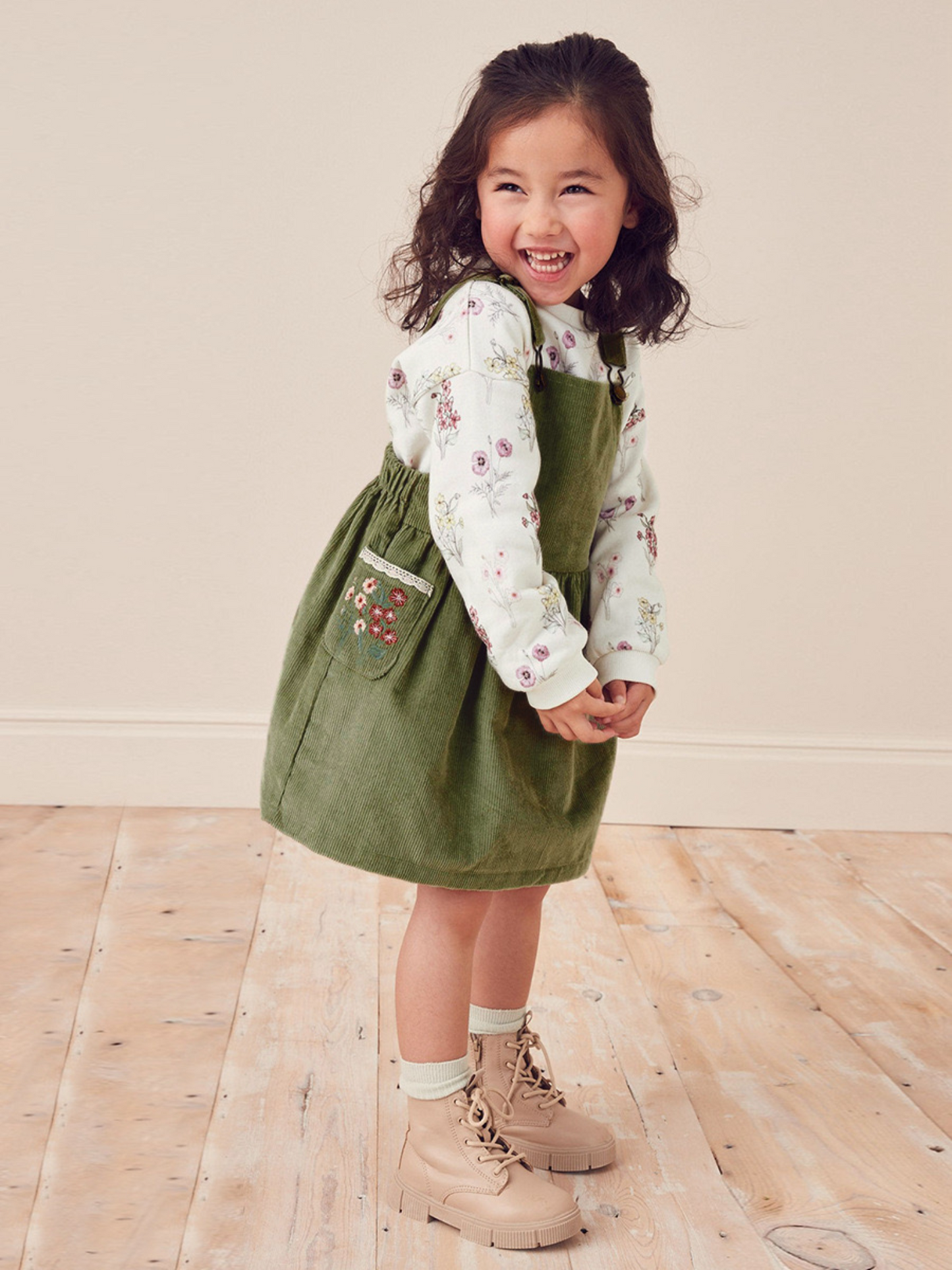 floral Pullover & Green overalls dress with Pockets