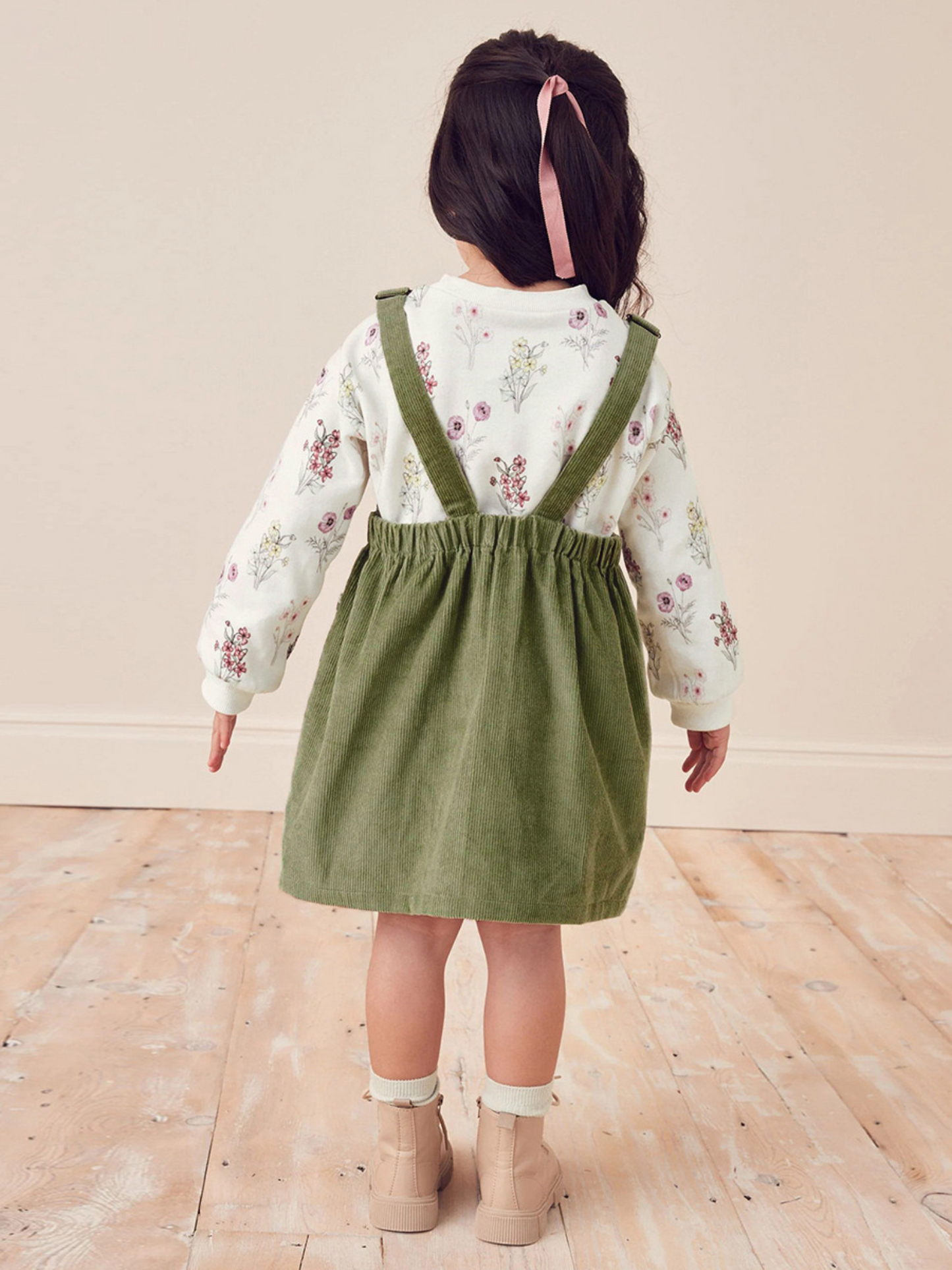 floral Pullover & Green overalls dress with Pockets